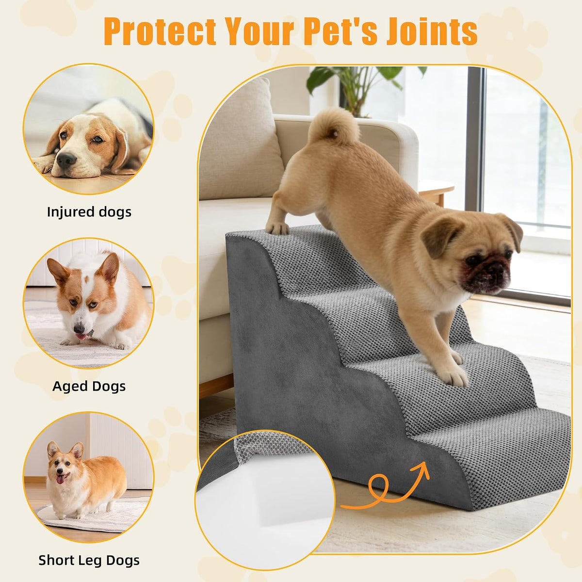 Cozy 4-Step Pet Stairs - Perfect Ramp for Small Dogs and Cats to Reach Sofas and Beds