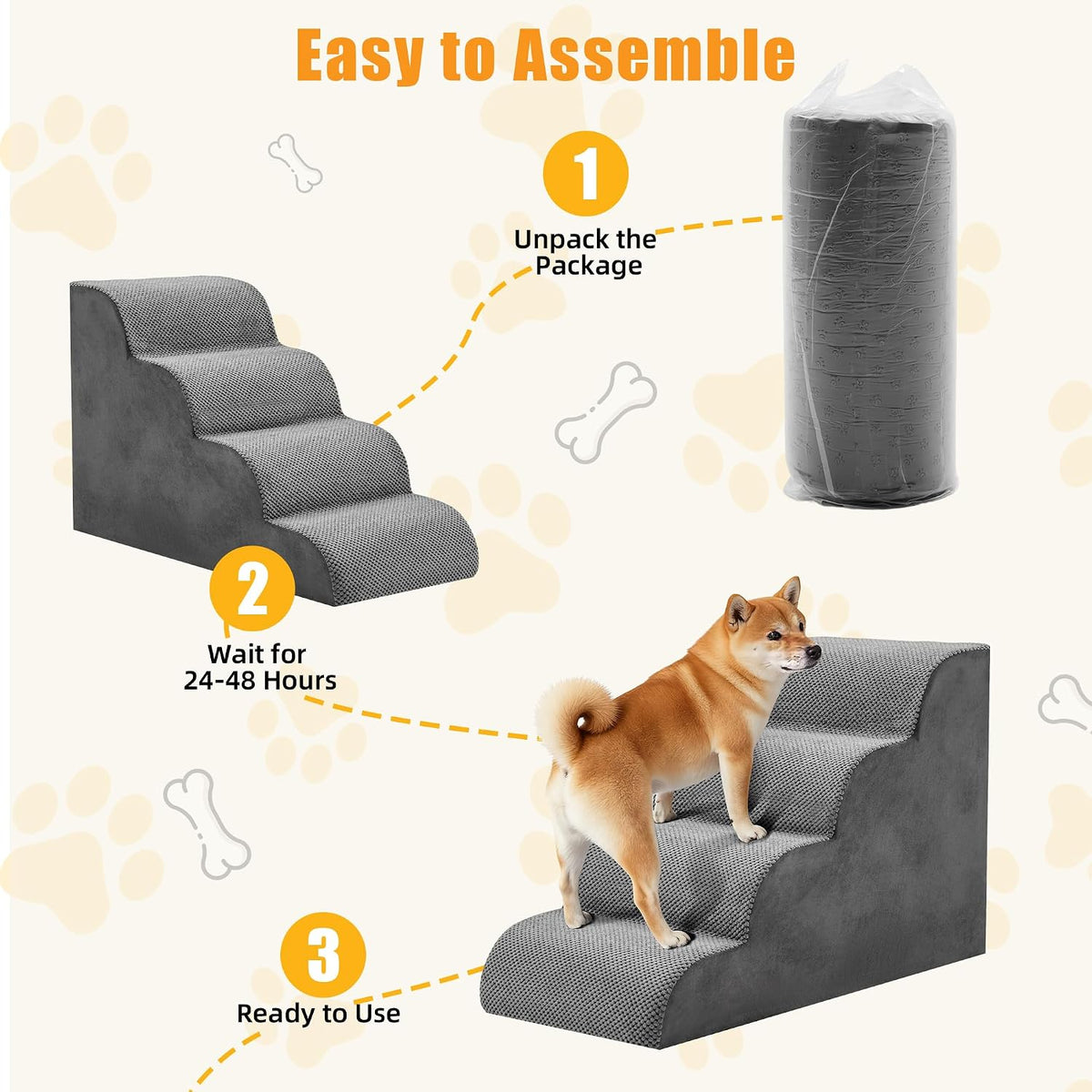Cozy 4-Step Pet Stairs - Perfect Ramp for Small Dogs and Cats to Reach Sofas and Beds
