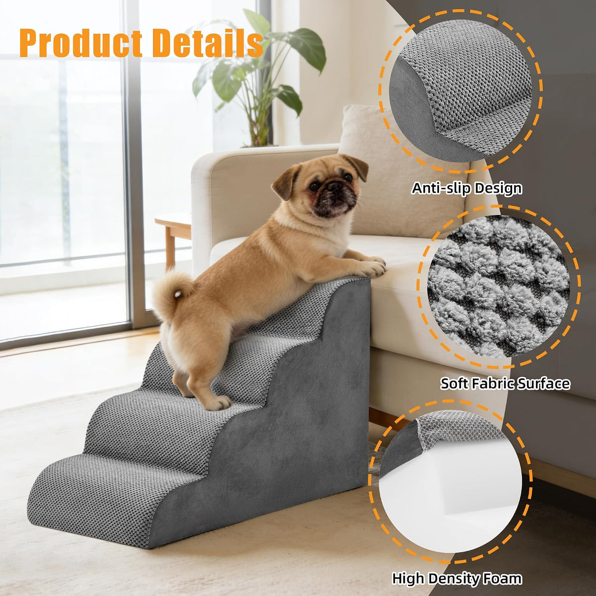 Cozy 4-Step Pet Stairs - Perfect Ramp for Small Dogs and Cats to Reach Sofas and Beds