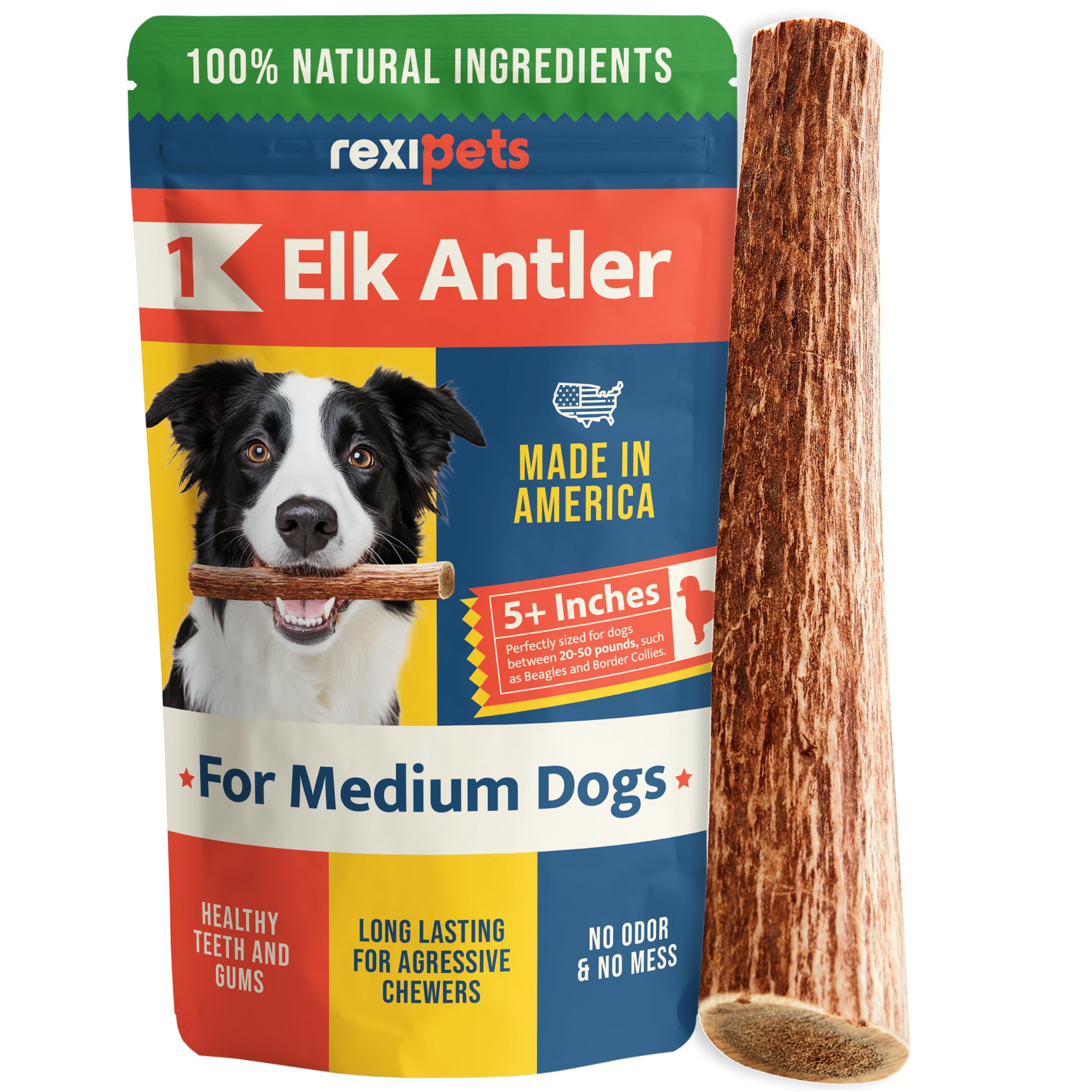 100% Natural - Antlers for Dogs - Naturally Shed in USA - Grade A Long Lasting Chew for Aggressive Chewers - Elk Antlers Dog Antler Chews - Real, Healthy Treats & Toys - No Odor & No Mess - Small